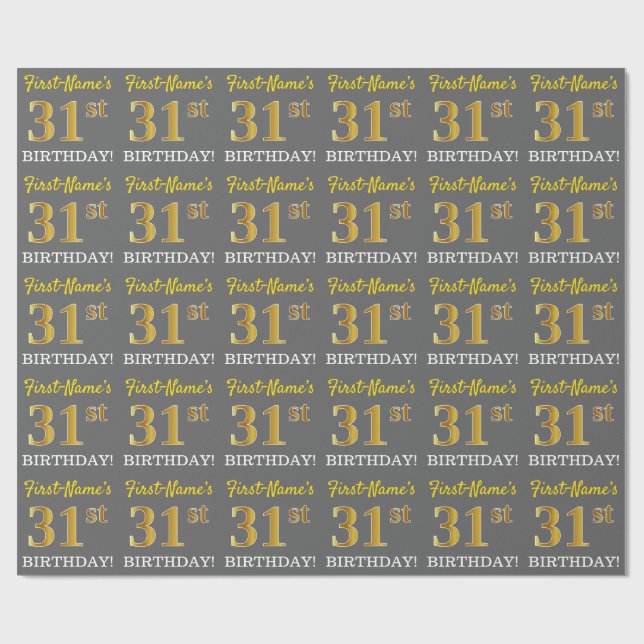 Papier Cadeau Grey, Imitation Gold Look "31e anniversaire" (Plat)