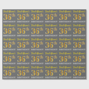 Papier Cadeau Grey, Imitation Gold Look "36e anniversaire"