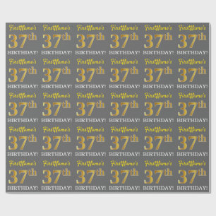 Papier Cadeau Grey, Imitation Gold Look "37e anniversaire"