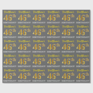 Papier Cadeau Grey, Imitation Gold Look "46e anniversaire"