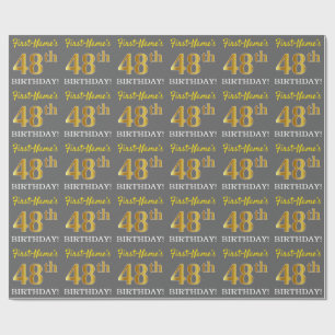 Papier Cadeau Grey, Imitation Gold Look "48e anniversaire"