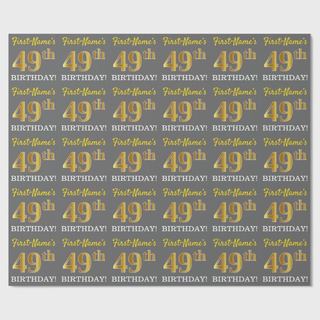 Papier Cadeau Grey, Imitation Gold Look "49e anniversaire" (Plat)