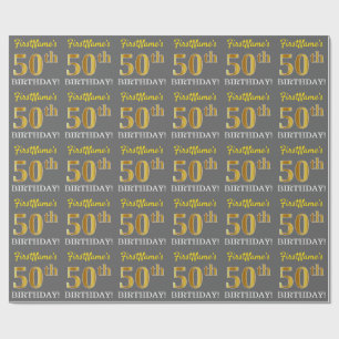 Papier Cadeau Grey, Imitation Gold Look "50e anniversaire"