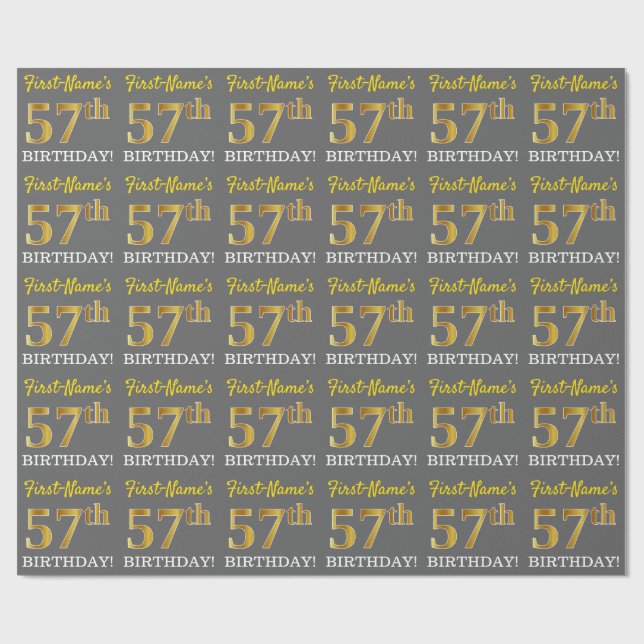 Papier Cadeau Grey, Imitation Gold Look "57e anniversaire" (Plat)