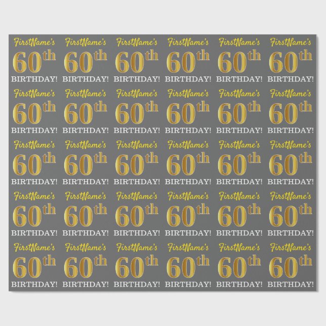 Papier Cadeau Grey, Imitation Gold Look "60e anniversaire" (Plat)