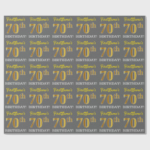 Papier Cadeau Grey, Imitation Gold Look "70e anniversaire"