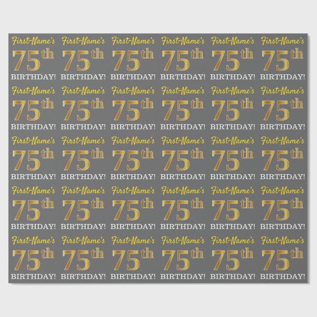 Papier Cadeau Grey, Imitation Gold Look "75e anniversaire" (Plat)