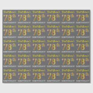 Papier Cadeau Grey, Imitation Gold Look "78e anniversaire"