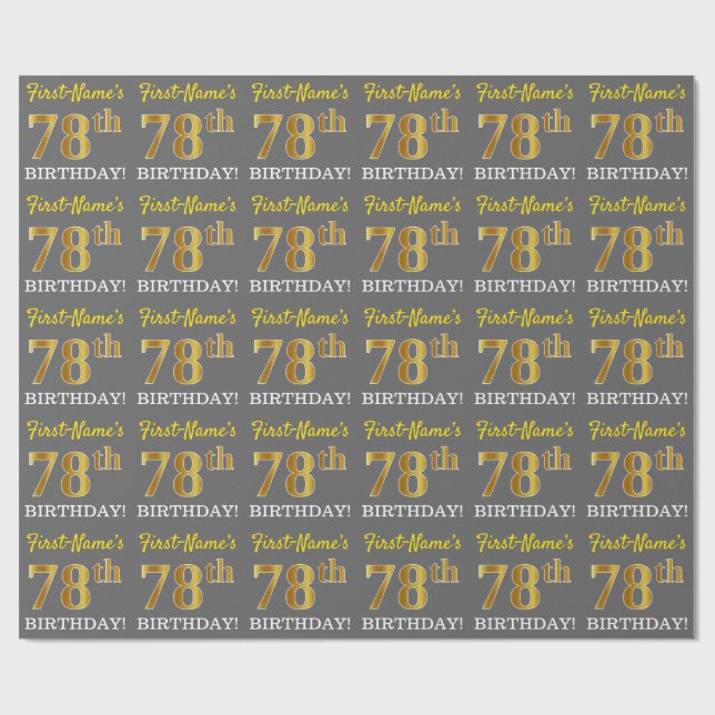 Papier Cadeau Grey, Imitation Gold Look "78e anniversaire" (Plat)