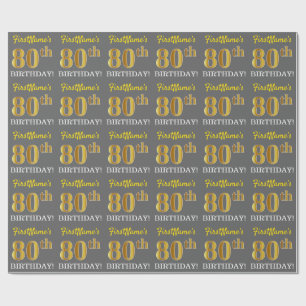 Papier Cadeau Grey, Imitation Gold Look "80e anniversaire"