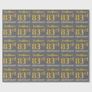 Papier Cadeau Grey, Imitation Gold Look "83ème anniversaire"