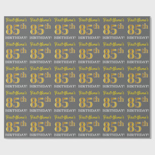 Papier Cadeau Grey, Imitation Gold Look "85e anniversaire"