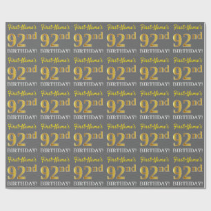 Papier Cadeau Grey, Imitation Gold Look "92e anniversaire"