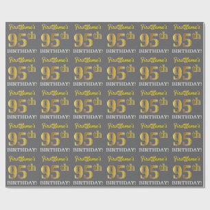Papier Cadeau Grey, Imitation Gold Look "95e anniversaire"