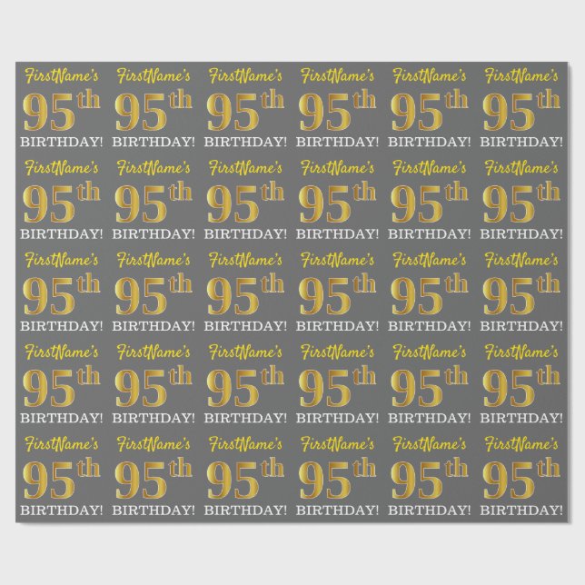 Papier Cadeau Grey, Imitation Gold Look "95e anniversaire" (Plat)
