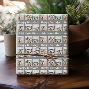 Papier Cadeau Grey Joyeux Anniversaire Nom 6 Carré Photo Collage