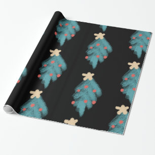 Papier Cadeau Gribouillages de sapin de Noël sur tableau noir