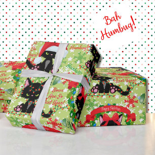 Papier Cadeau Gricpy Kitty Chat Bah Humbug portant des vaches