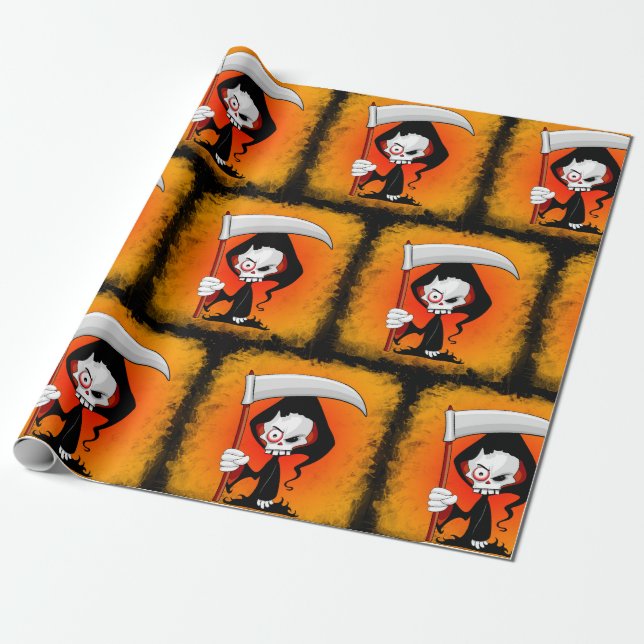 Papier Cadeau Grim Reaper Déplaisant Drôle Cartoon (Déroulé)