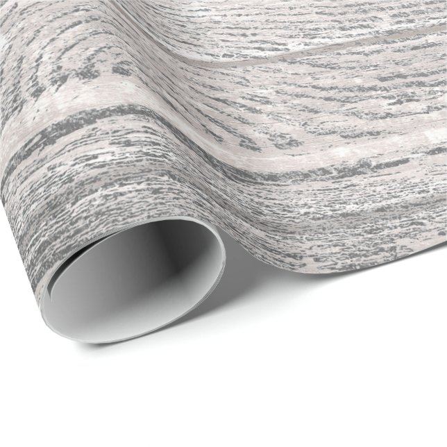 Papier Cadeau Gris argenté blanc Gris Grungy Bois rustique (Coin rond)