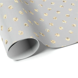 Papier Cadeau Gris argenté pois plus rusé de confettis d'or de