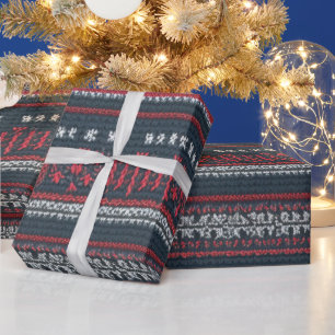 Papier Cadeau Gris, Blanc Et Rouge Vilain Chandail De Noël Desig