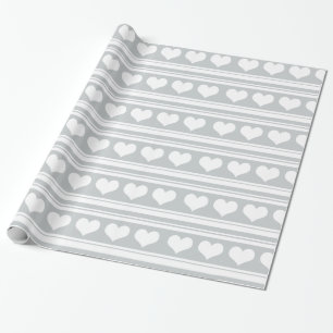 Papier Cadeau Gris blanc mignon de motif de rayures de coeur