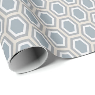 Papier Cadeau Gris bleu Tan de motif d'hexagone de tortue