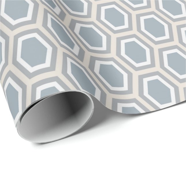 Papier Cadeau Gris bleu Tan de motif d'hexagone de tortue (Coin rond)
