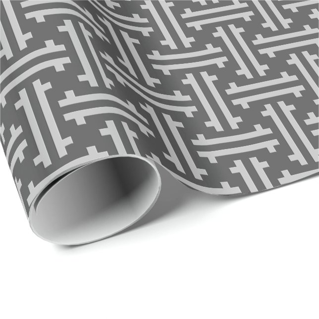 Papier Cadeau Gris chinois de frette, d'argent et de graphite (Coin rond)