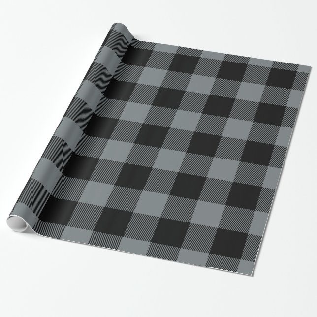 Papier Cadeau Gris de charbon noir grand bison Plaid bûcheron (Déroulé)