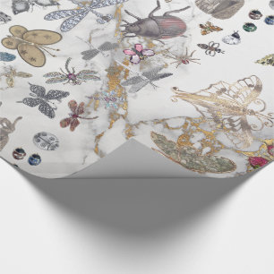 Papier Cadeau Gris de marbre Gold Meadow Papillon Insectes Gem