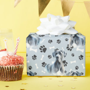 Papier Cadeau Gris grand chien Danse Portrait Empreinte de patte