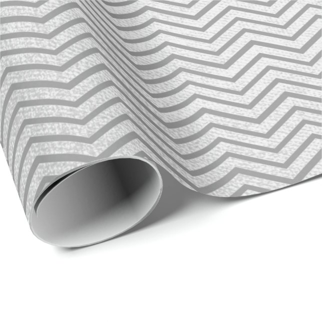 Papier Cadeau Gris Gris Vip Gris argenté Lignes Chevron (Coin rond)