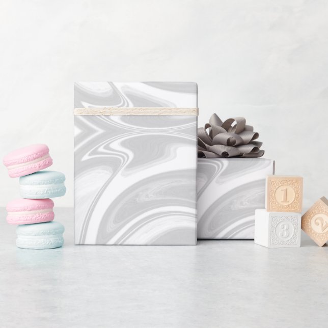 Papier Cadeau Gris liquide Abstrait et tourbillon de Marbre blan (Baby Shower)