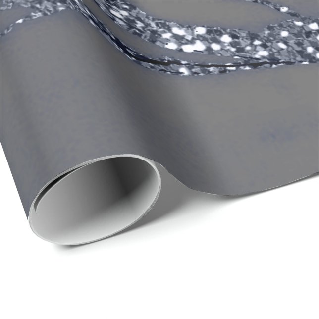 Papier Cadeau Gris Marine Étincelle Graphite Parties scintillant (Coin rond)