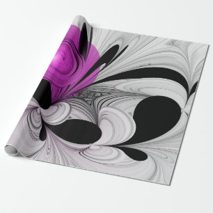 Papier Cadeau Gris Noir Abstrait Avec Art Fractal Magenta
