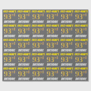 Papier Cadeau Gris, Or Faux/Imitation, "93e ANNIVERSAIRE"