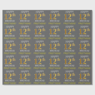 Papier Cadeau Gris, or "JOYEUX 12ème ANNIVERSAIRE " de Faux