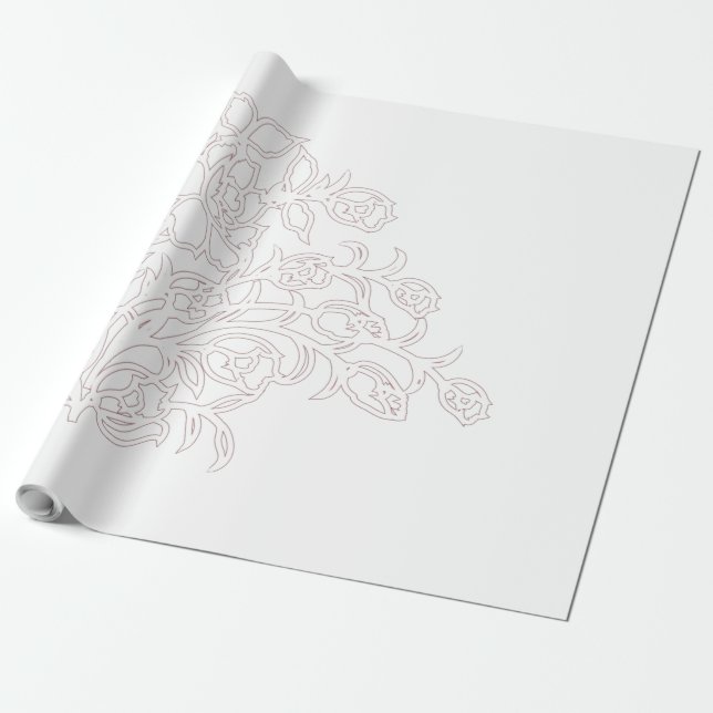 Papier Cadeau Gris pâle, Lait Blanc, design floral (Déroulé)
