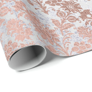 Papier Cadeau Gris Silver Rose Rose Or Poudre Faux Blush Floral