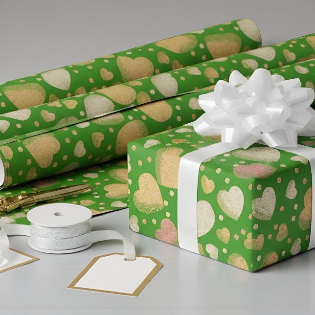 Papier Cadeau Gritty Love coeurs vert vif (Créateur téléchargé)