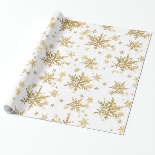 Papier Cadeau Gros Flèches De Neige En Or Sur Blanc