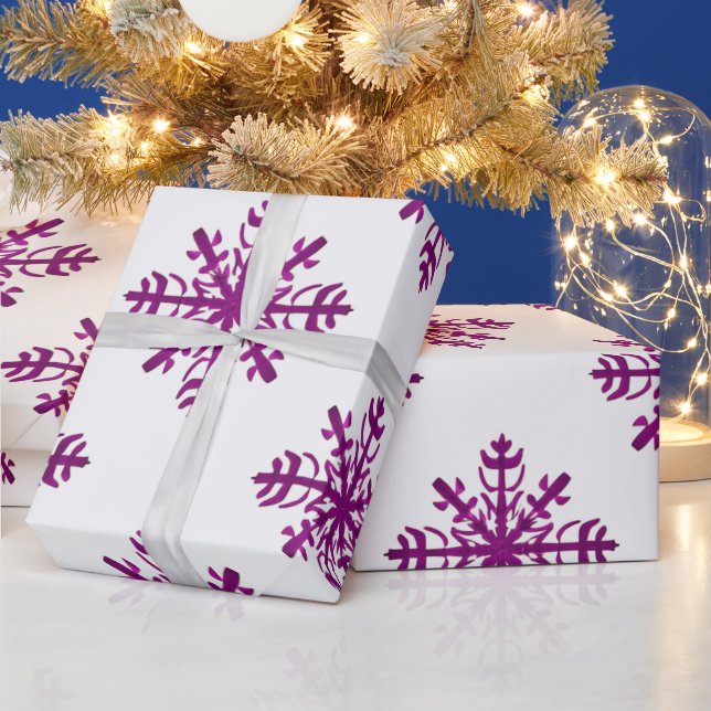 Papier Cadeau Gros flocon de neige violet et blanc Noël moderne