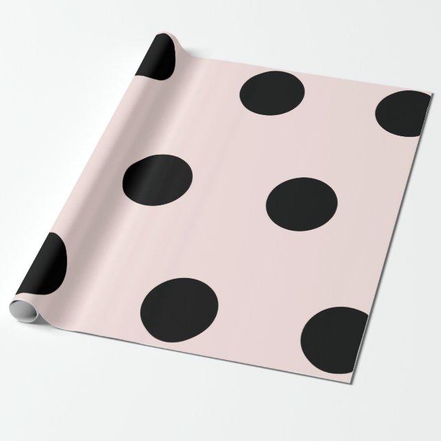 Papier Cadeau Gros Pois noir Motif sur Mariage rose (Déroulé)