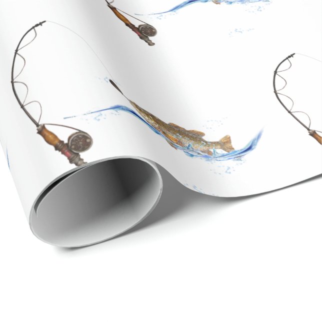 Papier Cadeau Gros poisson sur le pôle de pêche (Coin rond)