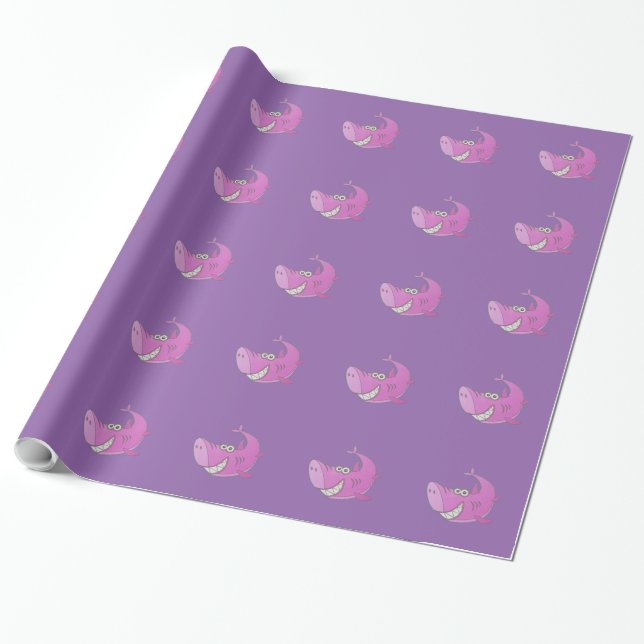 Papier Cadeau Gros requin cartonné rose (Déroulé)