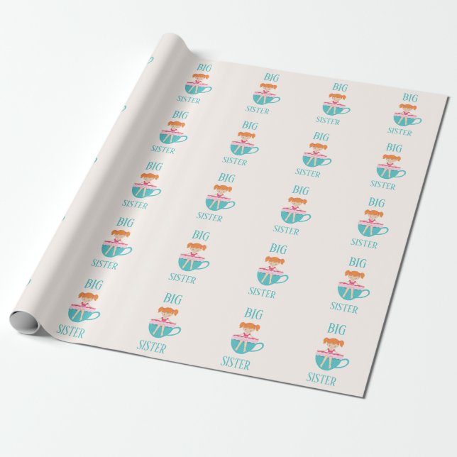 Papier Cadeau Grosse Soeur Tea personnalisé Texte personnalisé (Déroulé)