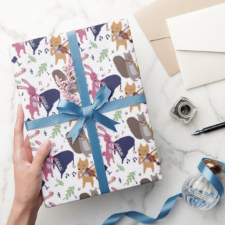 Papier Cadeau Groupe d'animaux mignons de la forêt jouant des in