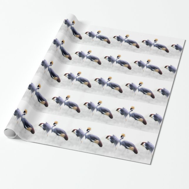 Papier Cadeau grue couronnée grise ailes oiseau plumes (Déroulé)